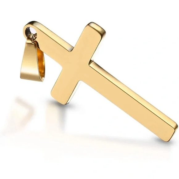 14k Yellow Gold Cross Pendant Box Chain Necklace - Picture 3 of 6